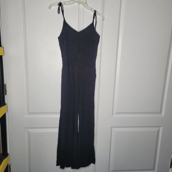 Fraiche by J sleeveless black One Piece Romper Casual Pockets Wide Leg Elastic - Picture 1 of 7